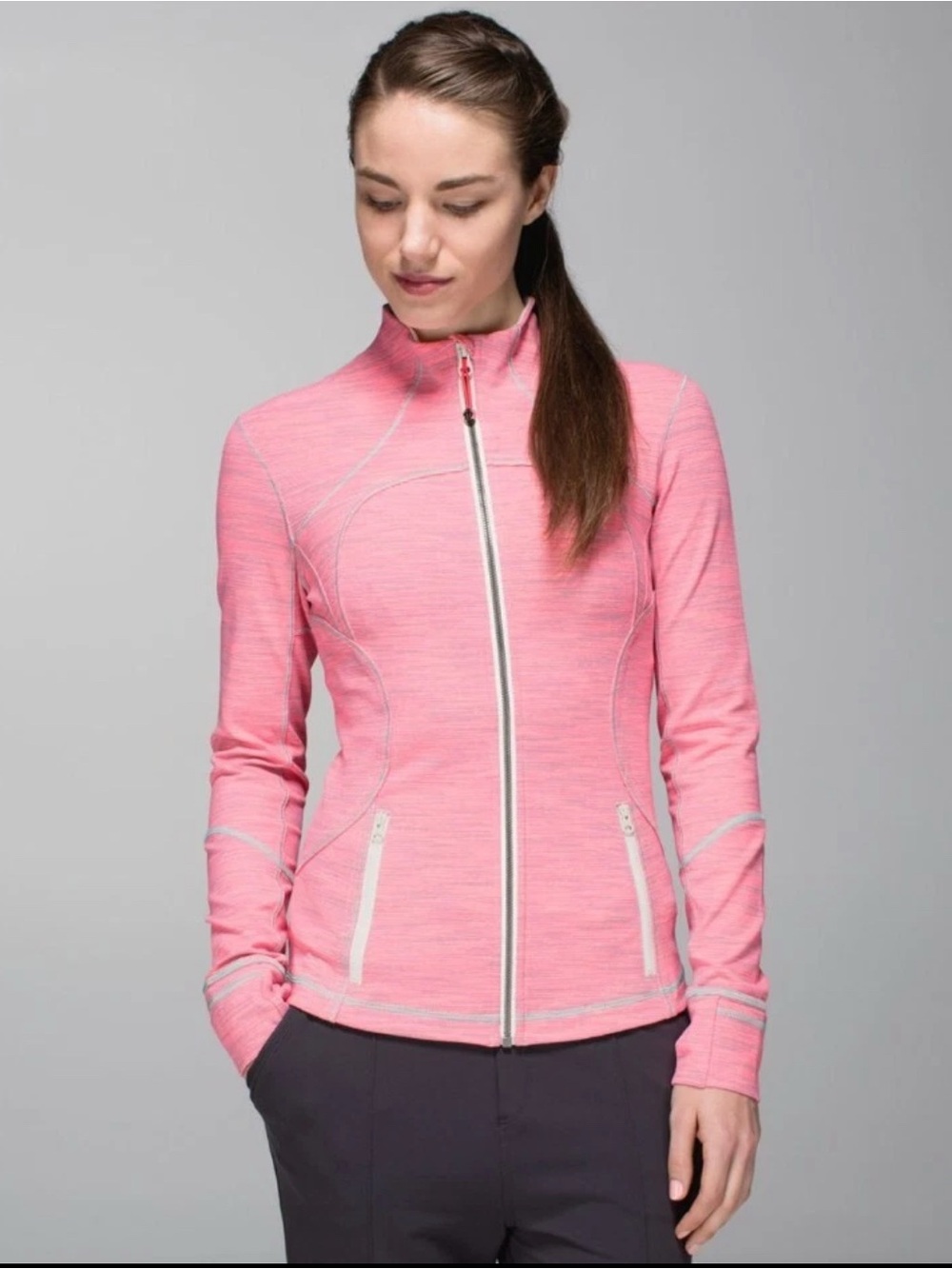 Lululemon Athletica Forme Jacket Heathered Pink Zip Up Performance Sweater 4